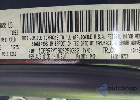 2016 Ram 1500 Rebel z USA, uszkodzony, nr VIN 1C6RR7YT9GS250332